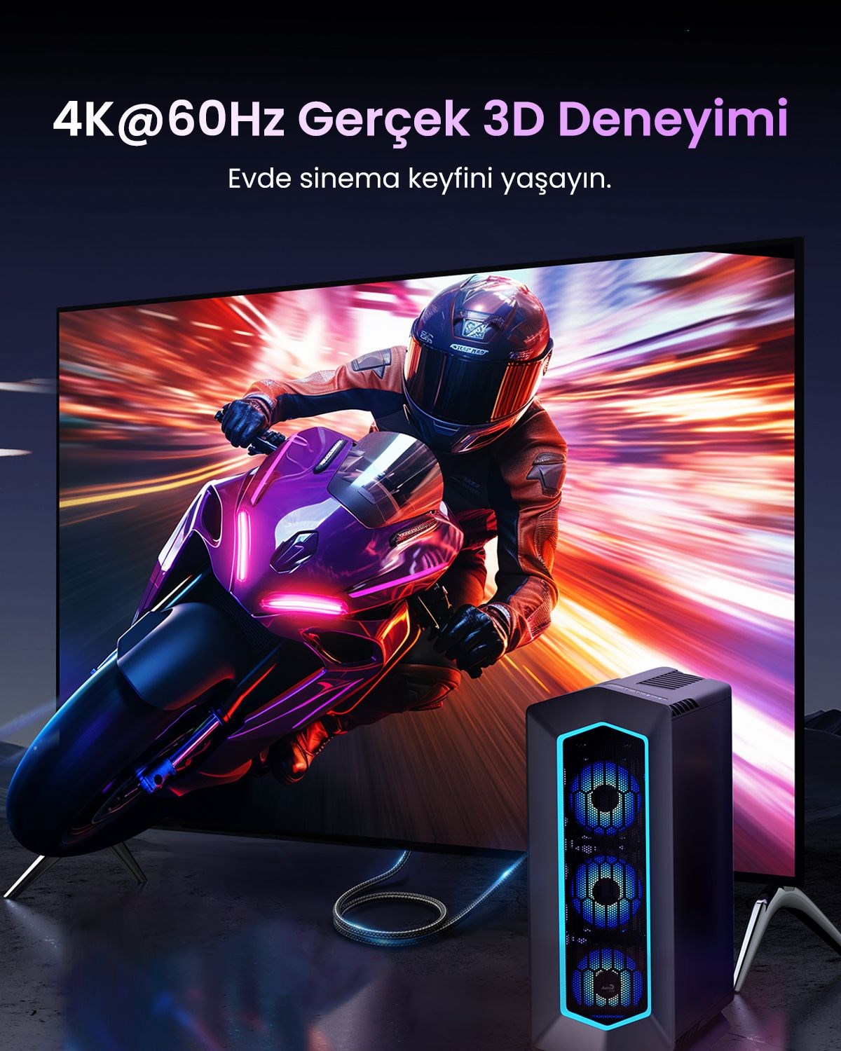 UGREEN 4K 60Hz DisplayPort to HDMI Örgülü Kablo, 1m, 15773