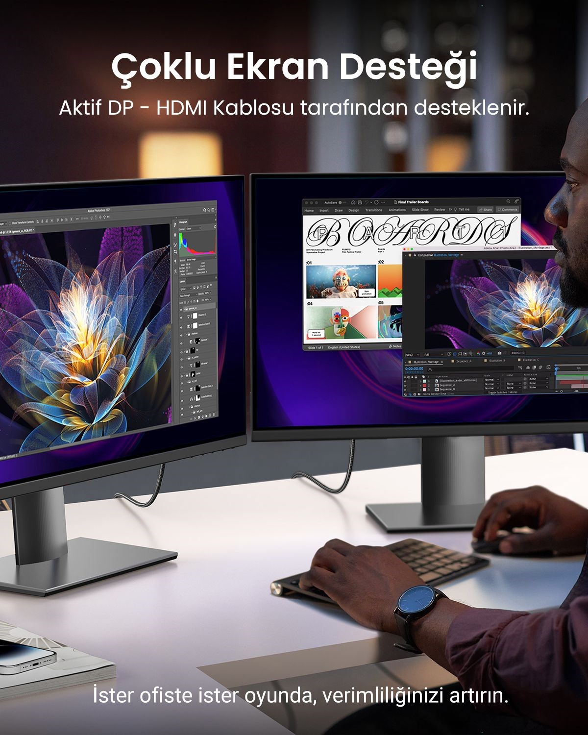 UGREEN 4K 60Hz DisplayPort to HDMI Örgülü Kablo, 1m, 15773