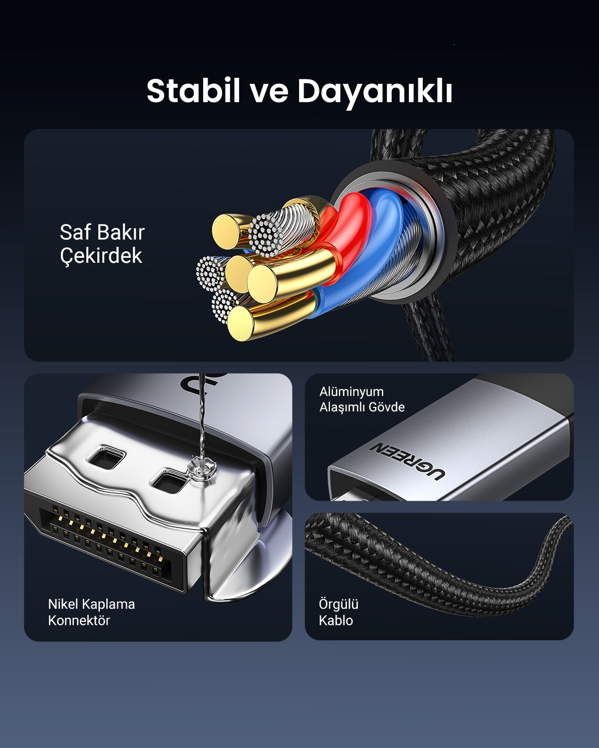 UGREEN 4K 60Hz DisplayPort to HDMI Örgülü Kablo, 1m, 15773