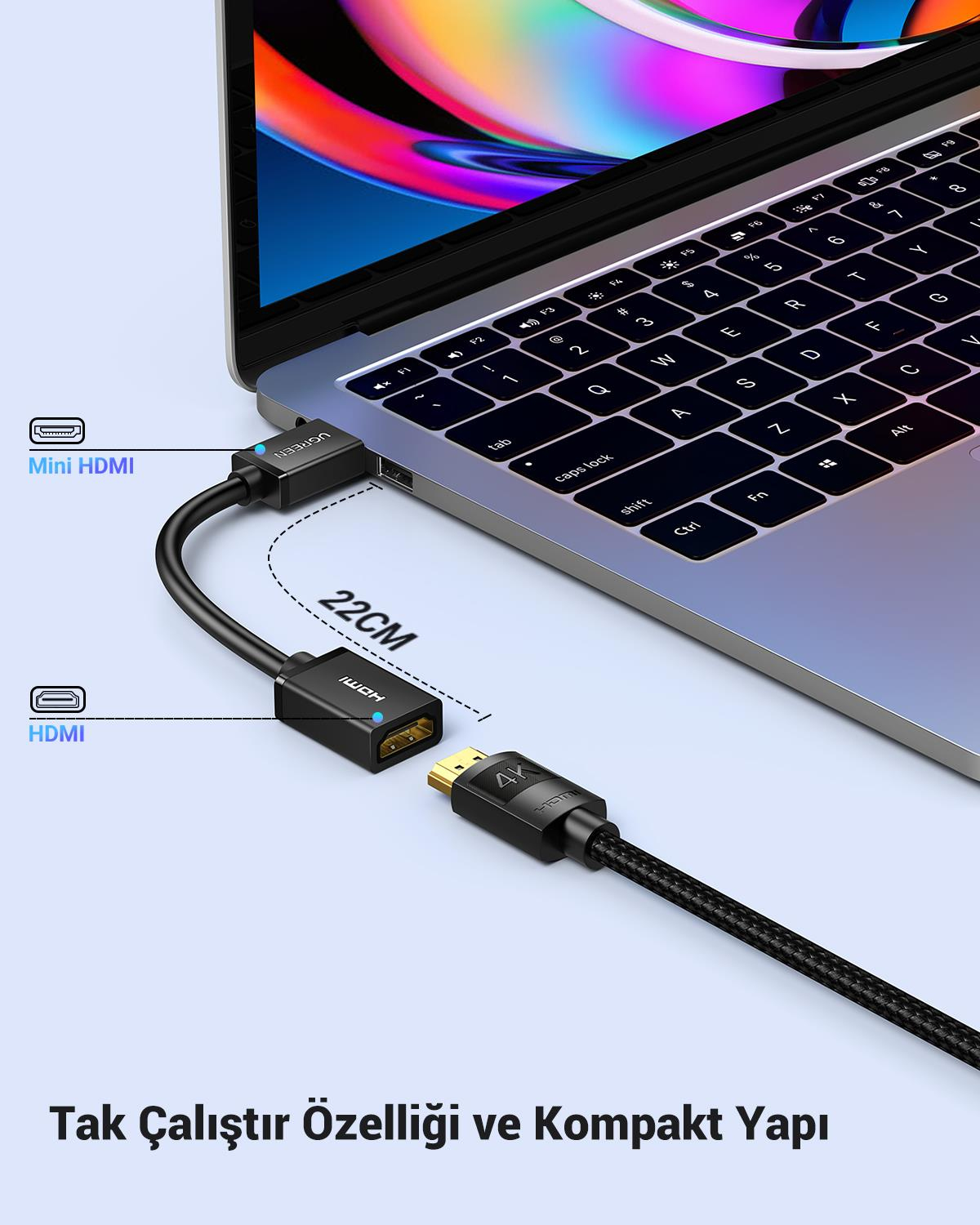 UGREEN 4K Mini HDMI to HDMI Dönüştürücü Kablo 22cm