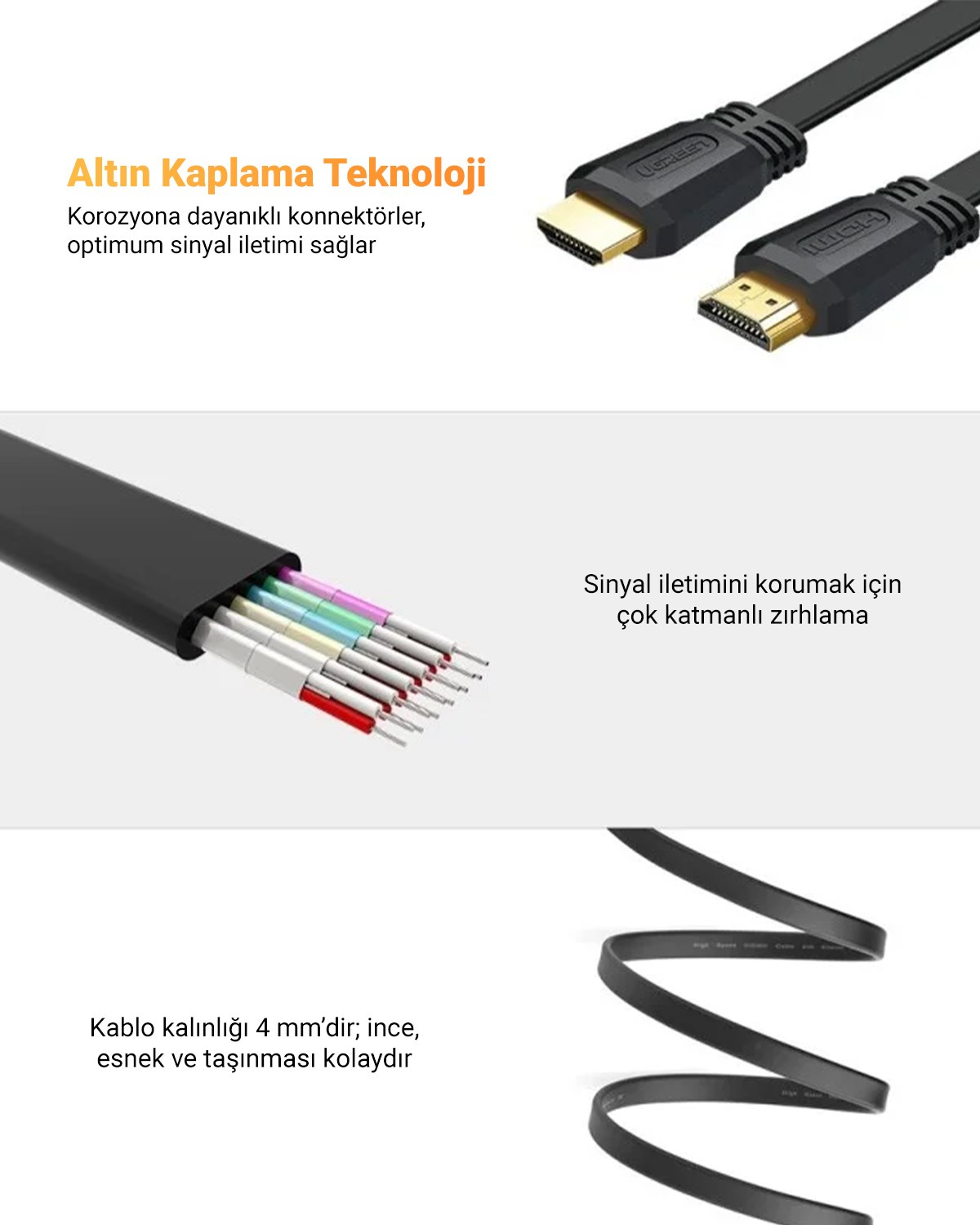 UGREEN 4K Yüksek Hızlı 2.0 HDMI Kablo, 2M, 70159