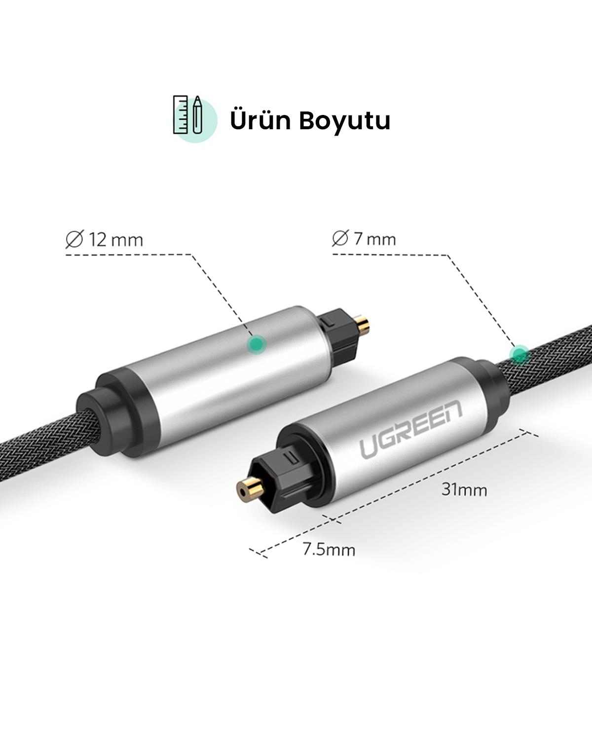 UGREEN 5.1 Dijital Toslink Optik Ses Kablosu 2 Metre, 10540