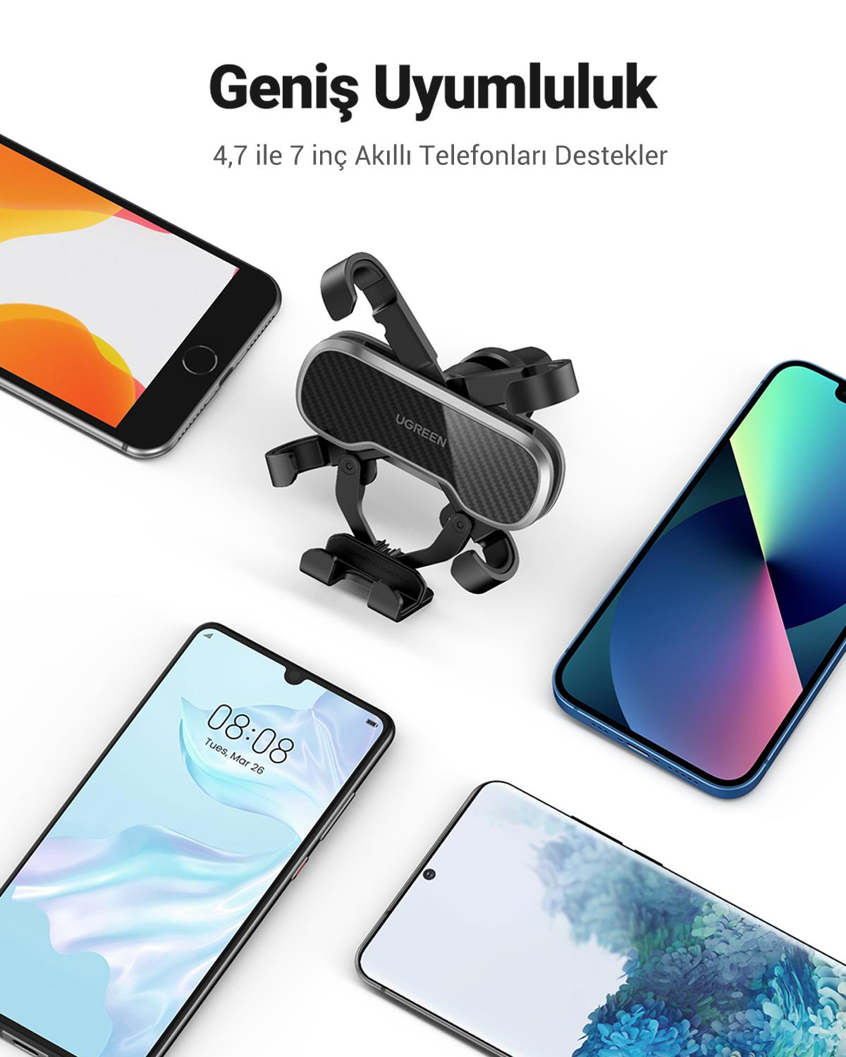 UGREEN 5 Kollu Mekanik Araç İçi Telefon Tutucu Air