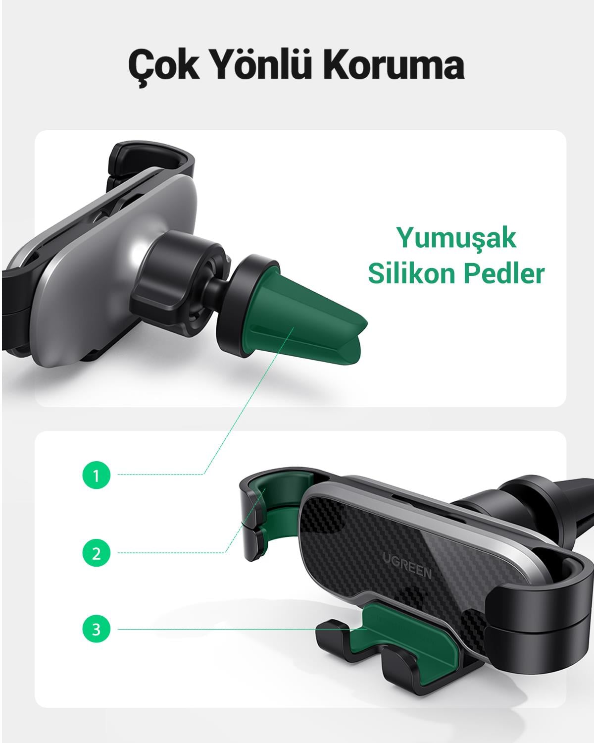 UGREEN 5 Kollu Mekanik Araç İçi Telefon Tutucu Air