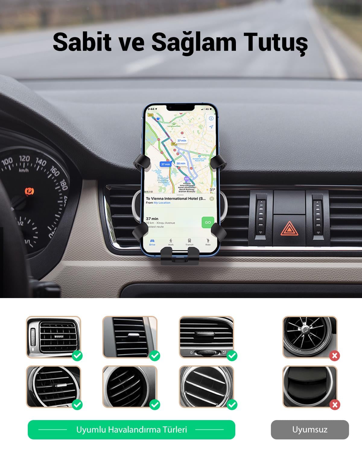 UGREEN 5 Kollu Mekanik Araç İçi Telefon Tutucu Air