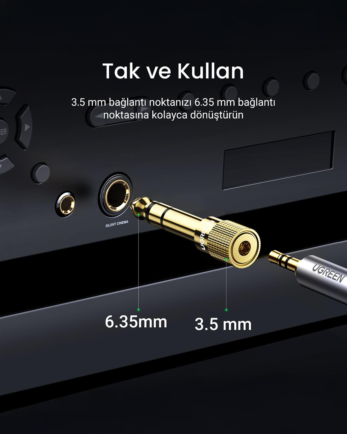 Ugreen 6.5mm den 3.5mm ye StereoJack Dönüştürücü A