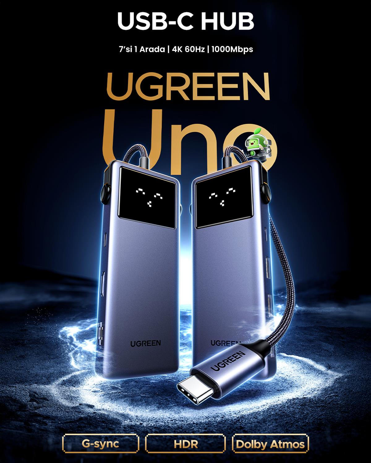 UGREEN 7-in-1 Type-C Giriş 1xUSb-C 100W PD, 1x4K/6