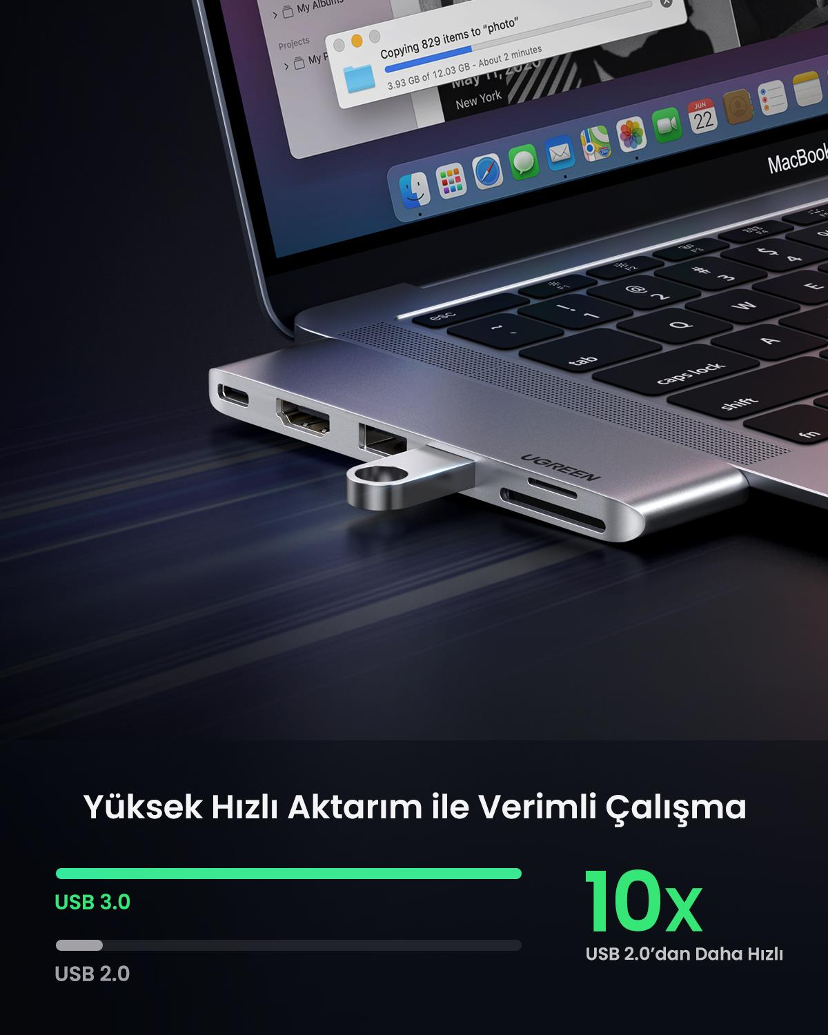 UGREEN 80856  8-in-2 USB 3.0 100W 6K PD Port Hub