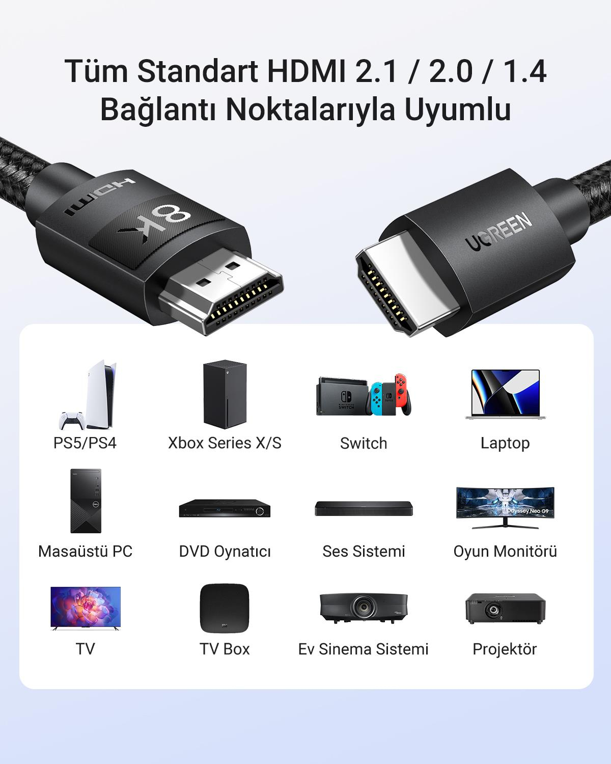UGREEN 8K HDMI Görüntü Aktarma Kablosu, 2 Metre, 4
