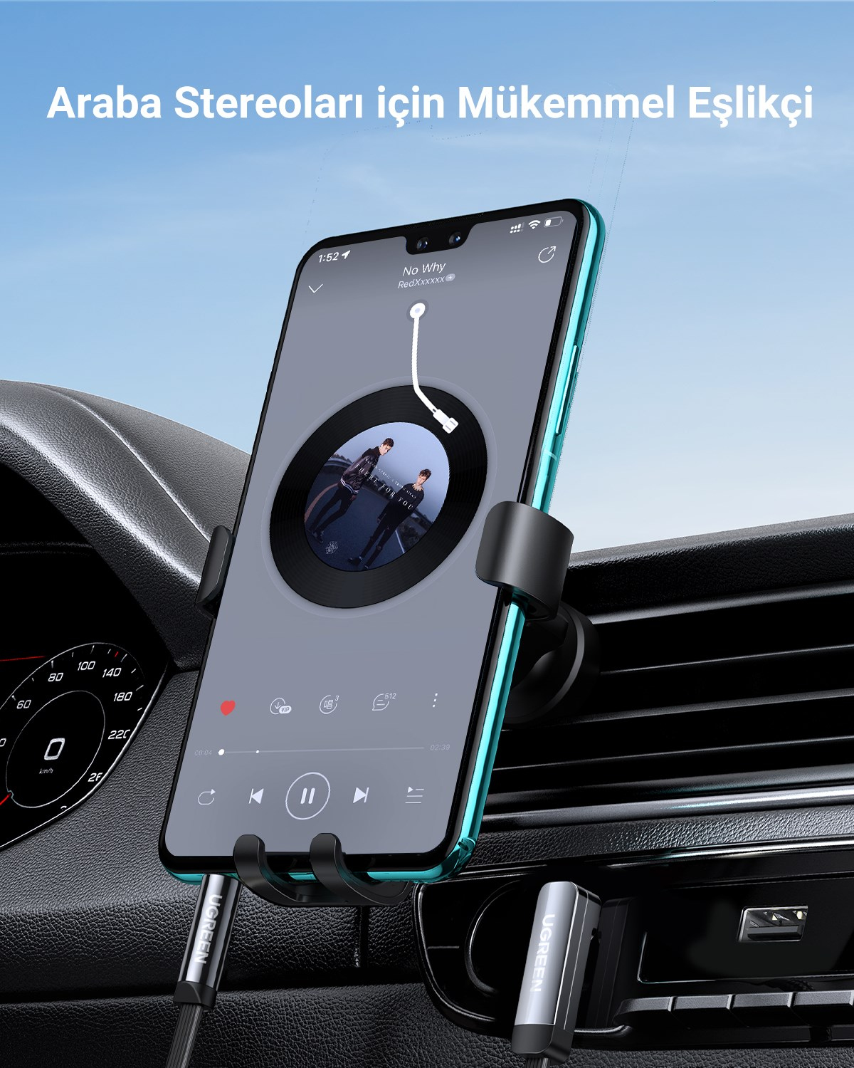 UGREEN 90 derece Dik Açılı 3.5mm Flat Aux Ses Kablosu 1 Metre, 10597