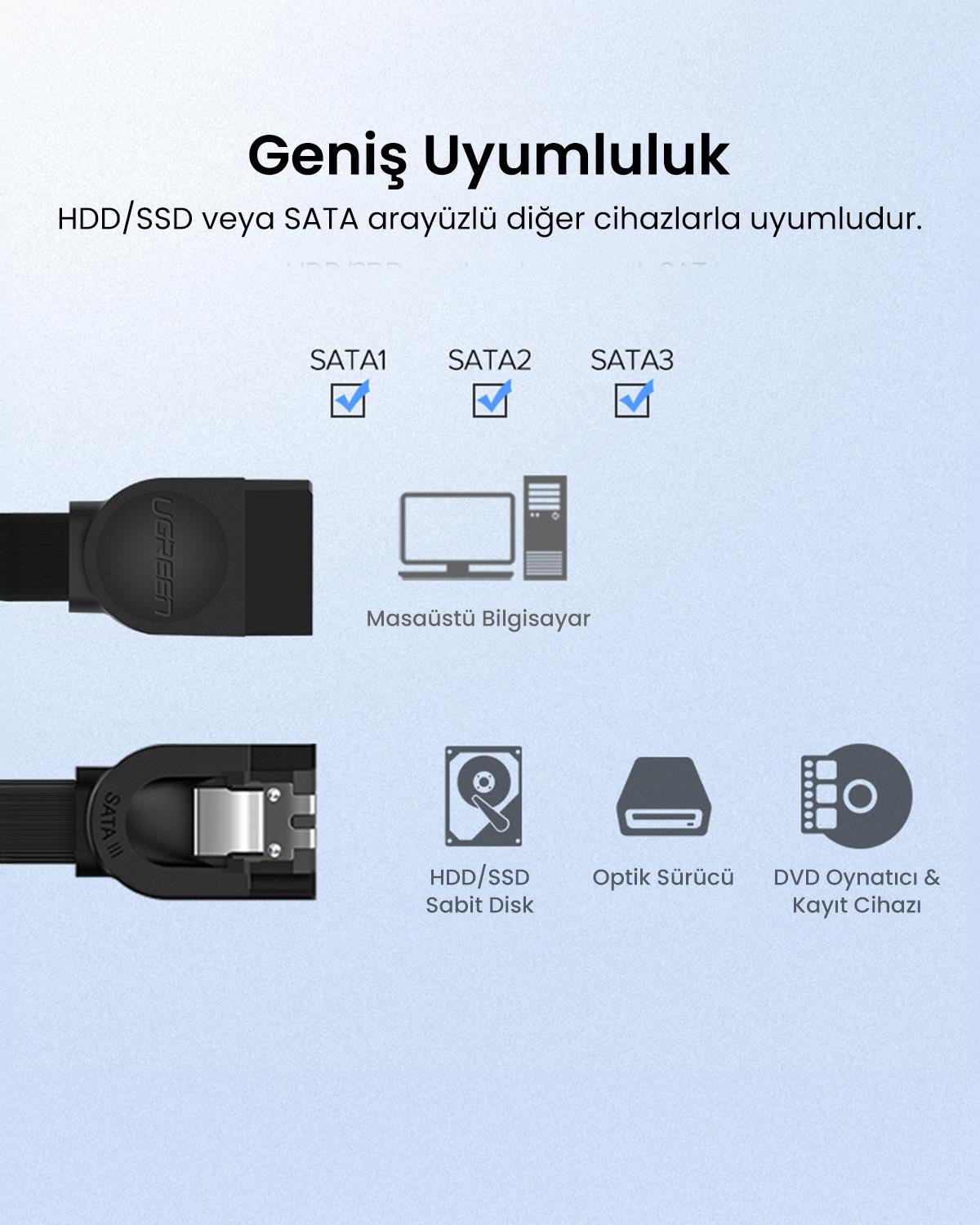 Ugreen 90 Derece Sata 3.0 Disk Kablosu 50 cm