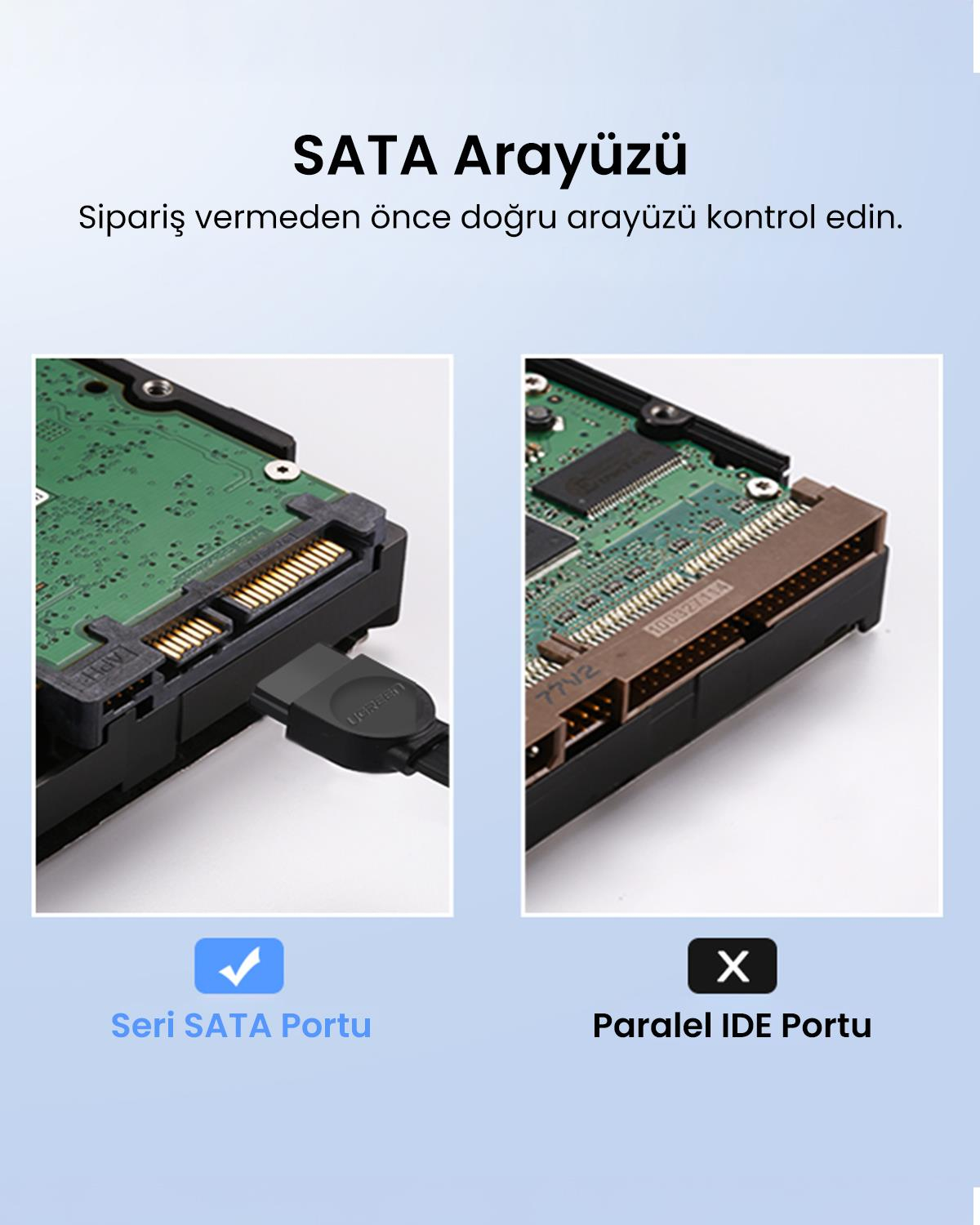 Ugreen 90 Derece Sata 3.0 Disk Kablosu 50 cm