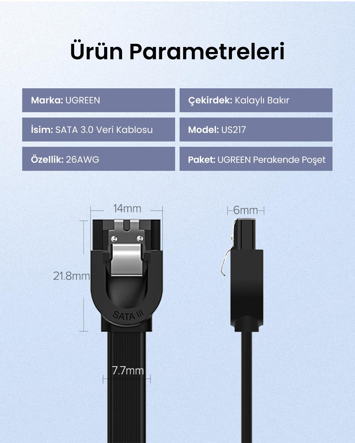 Ugreen 90 Derece Sata 3.0 Disk Kablosu 50 cm