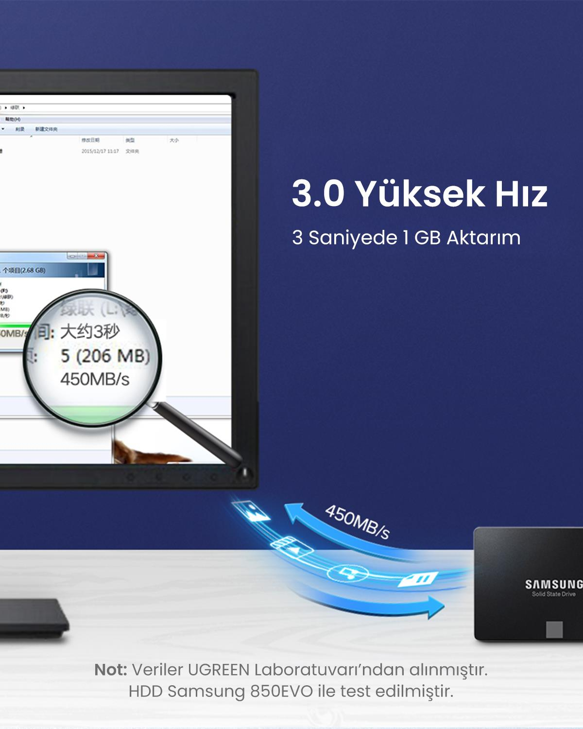 Ugreen 90 Derece Sata 3.0 Disk Kablosu 50 cm