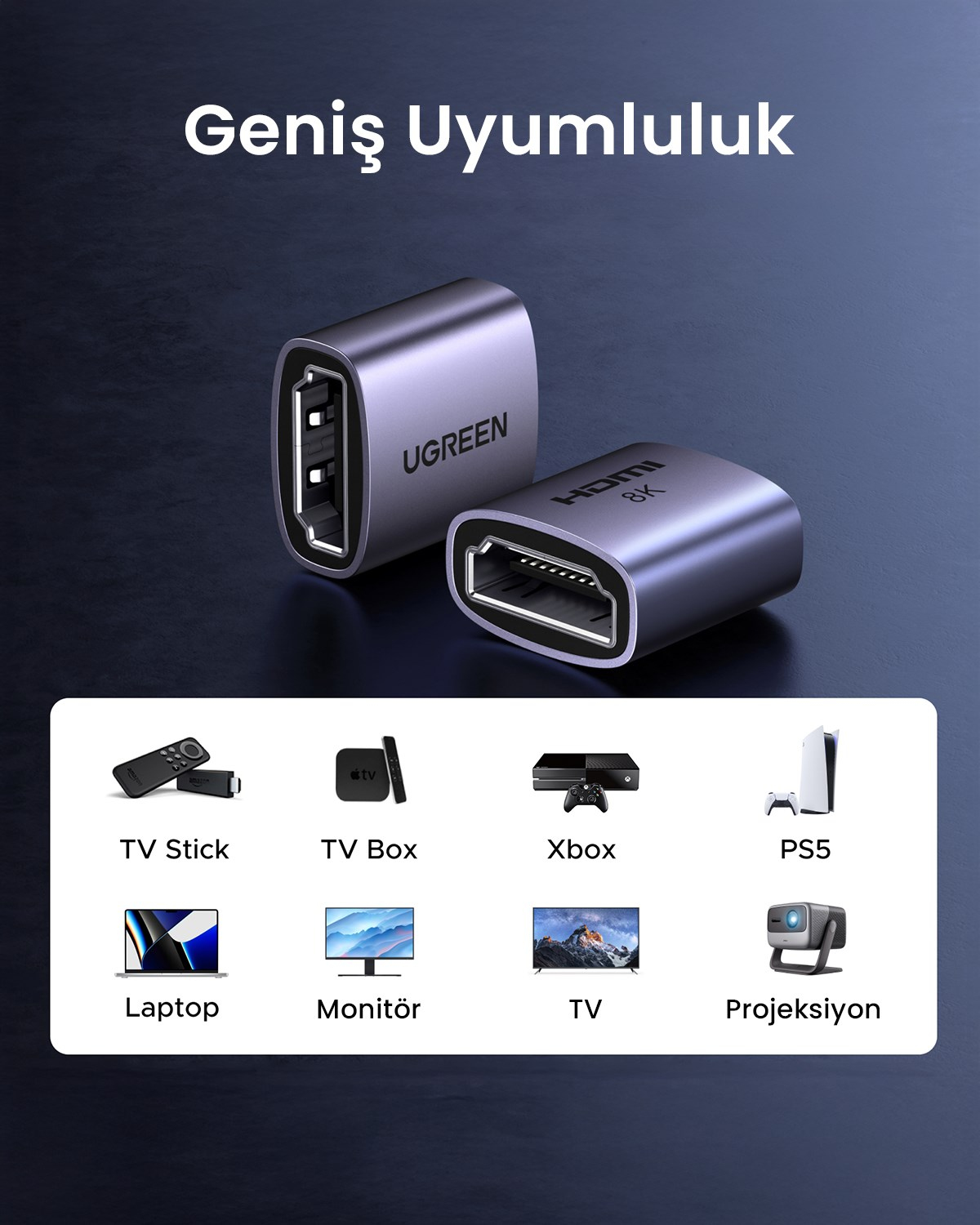 UGREEN Alüminyum 8K 60Hz Dişi to Dişi v2.1 HDMI Uzatma Birleştirme Aparatı, 90592