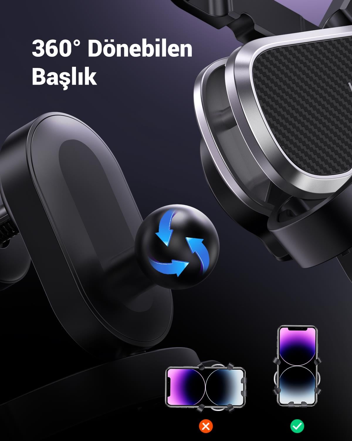 UGREEN Araç İçi Kancalı Telefon Tutucu, Siyah