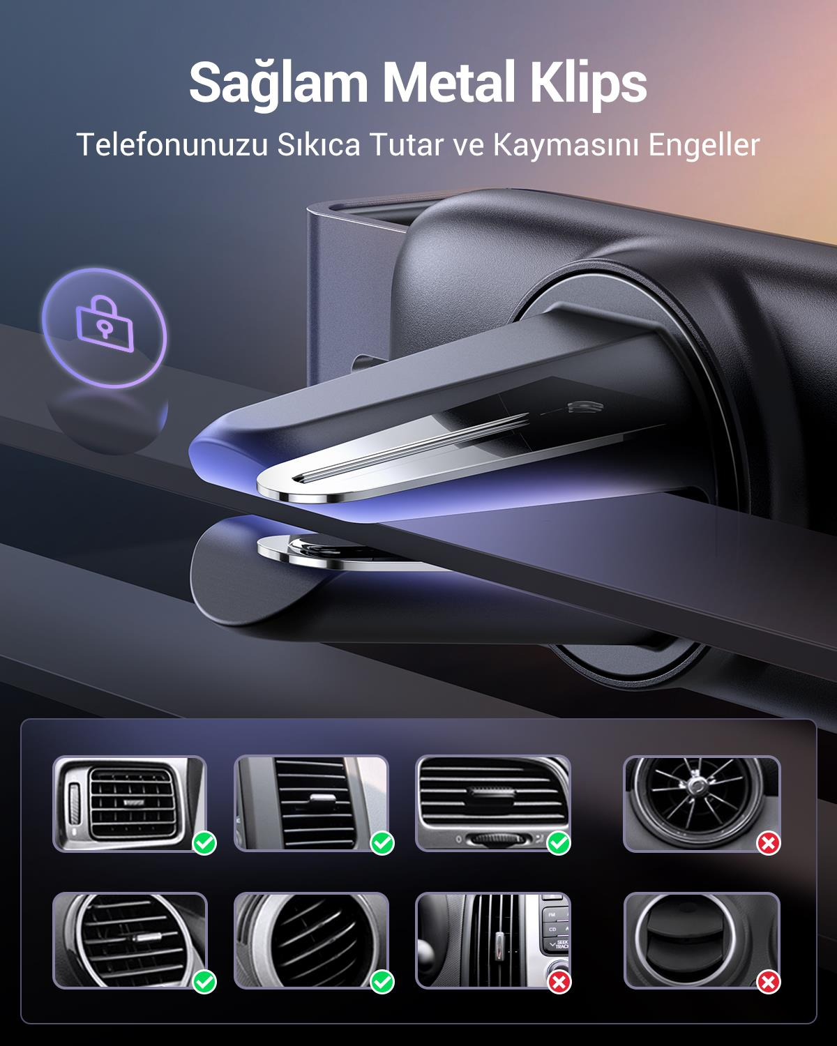 UGREEN Araç İçi Telefon Tutucu 360 Derece Dönebili