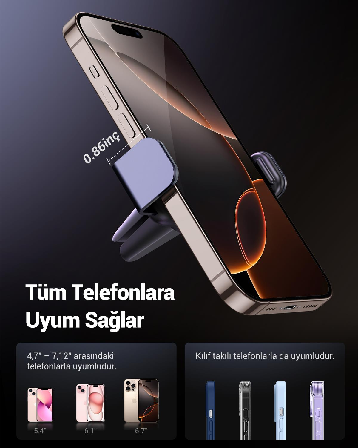 UGREEN Araç İçi Telefon Tutucu 360 Derece Dönebili