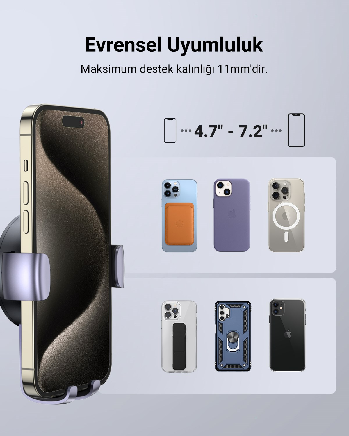 UGREEN Araç İçi Telefon Tutucu Air Vent , Uzay Grisi, 50564