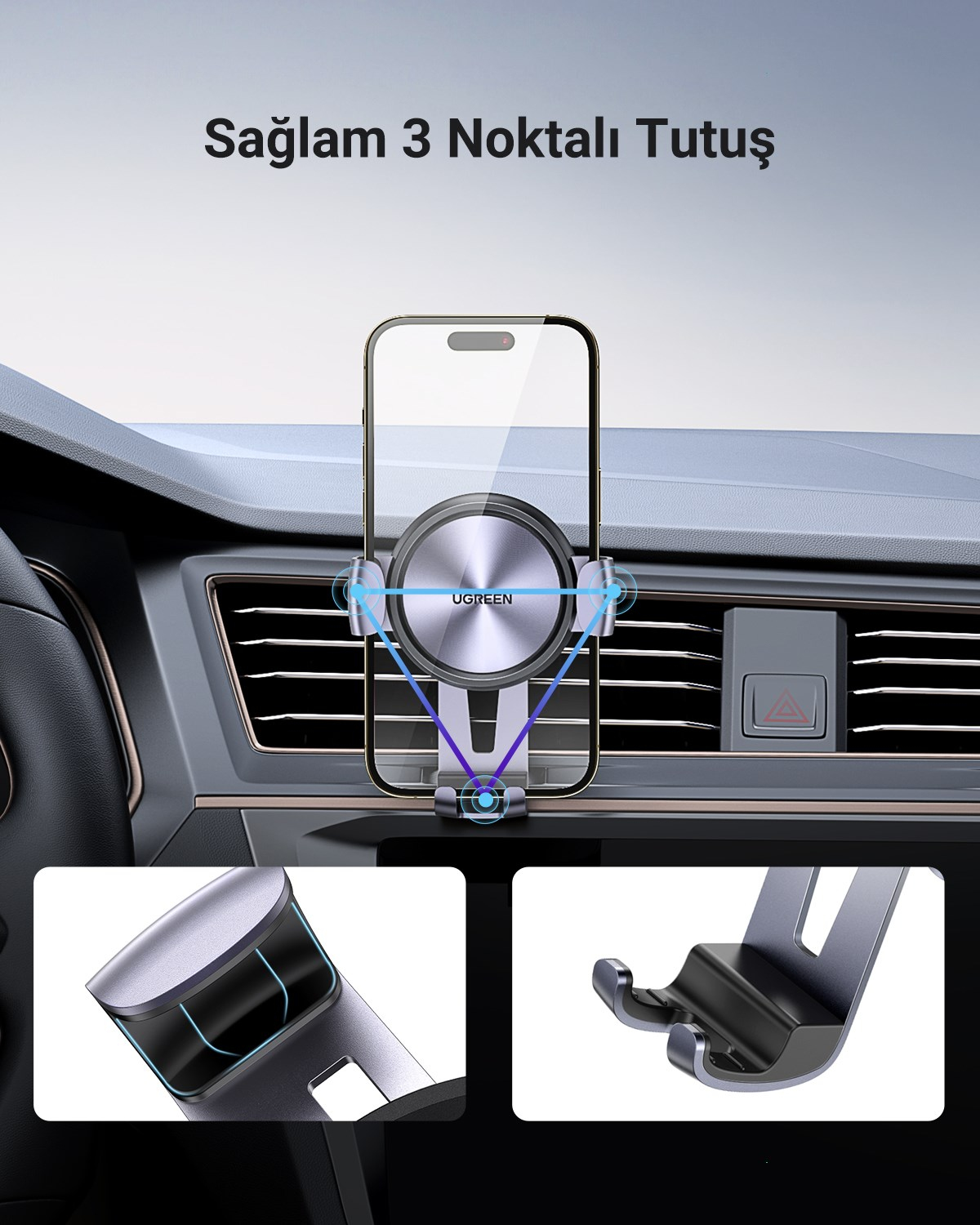 UGREEN Araç İçi Telefon Tutucu Air Vent , Uzay Grisi, 50564