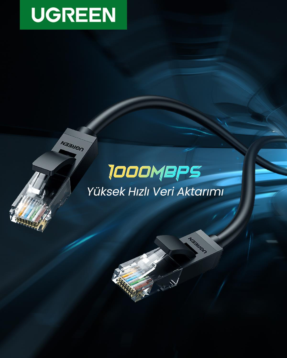 Ugreen CAT6 Ethernet Kablosu, 2 Metre, Siyah