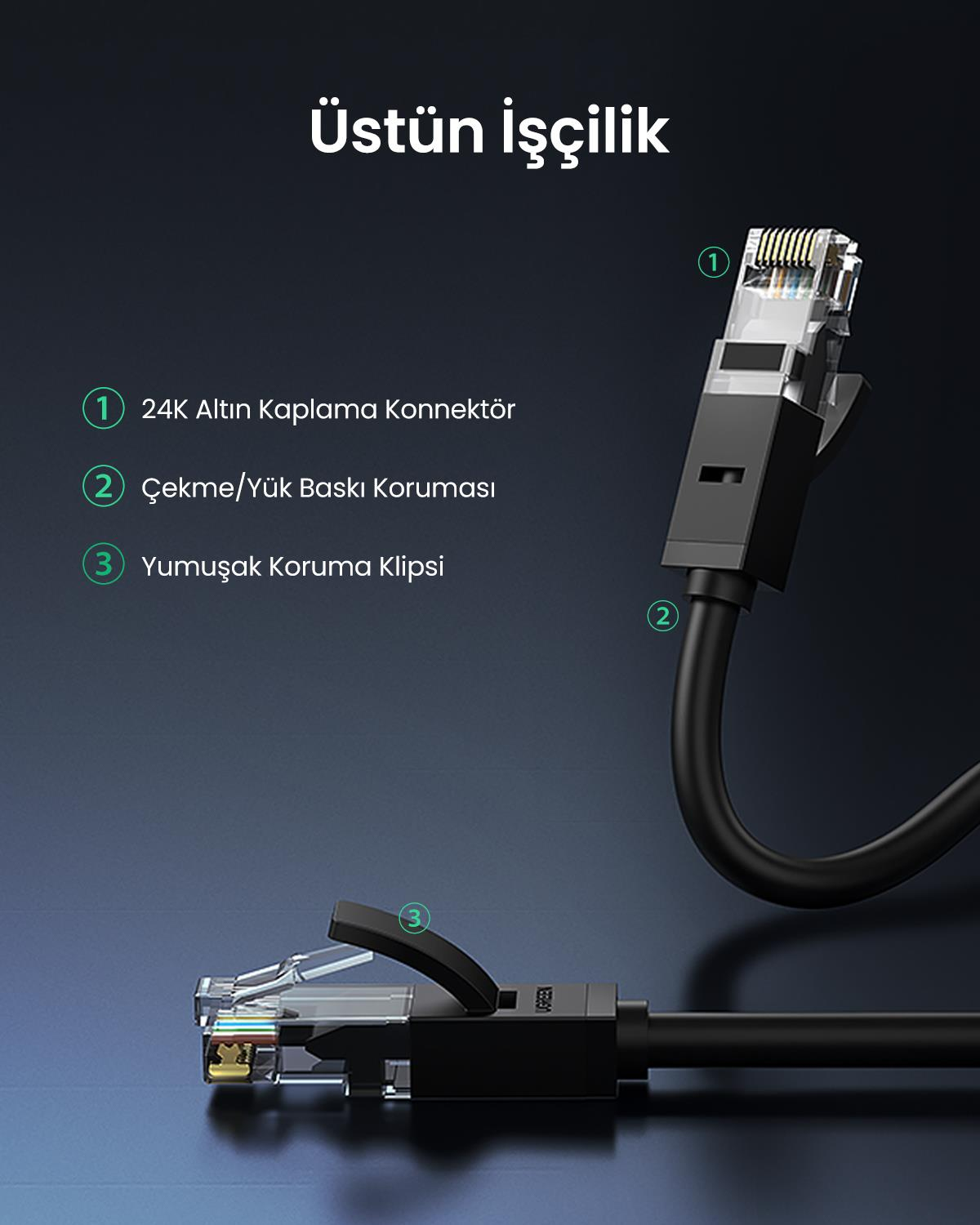Ugreen CAT6 Ethernet Kablosu, 5 Metre, Siyah
