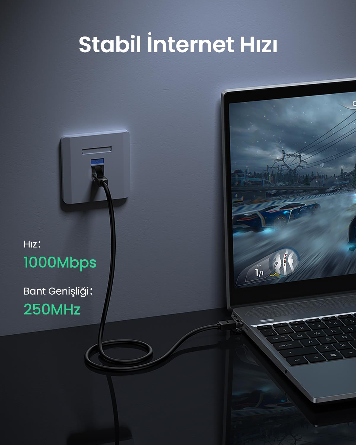 Ugreen CAT6 Ethernet Kablosu, Siyah, 10 Metre