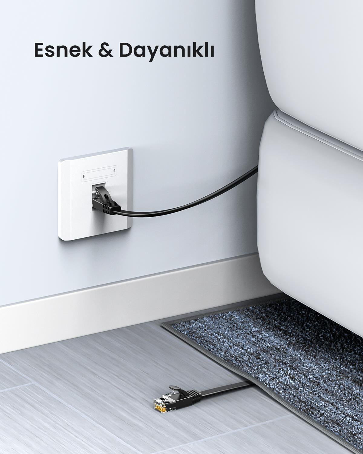Ugreen CAT6 Flat Ethernet Kablosu, 1 Metre, Siyah