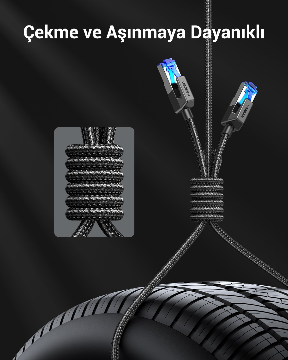 UGREEN Cat8 25Gbps 2000Mhz Örgülü Ethernet Kablosu 1 Metre, 80429