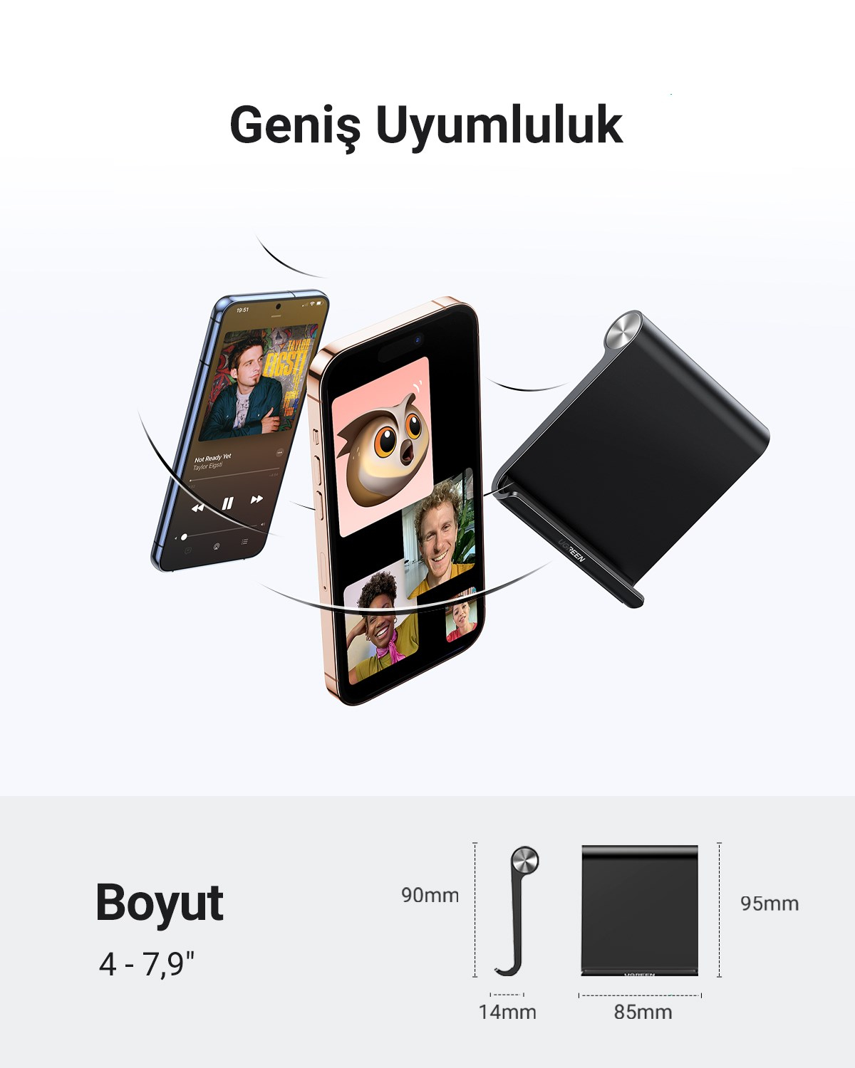 UGREEN Çok Amaçlı Masaüstü Telefon Standı, Siyah, 50747
