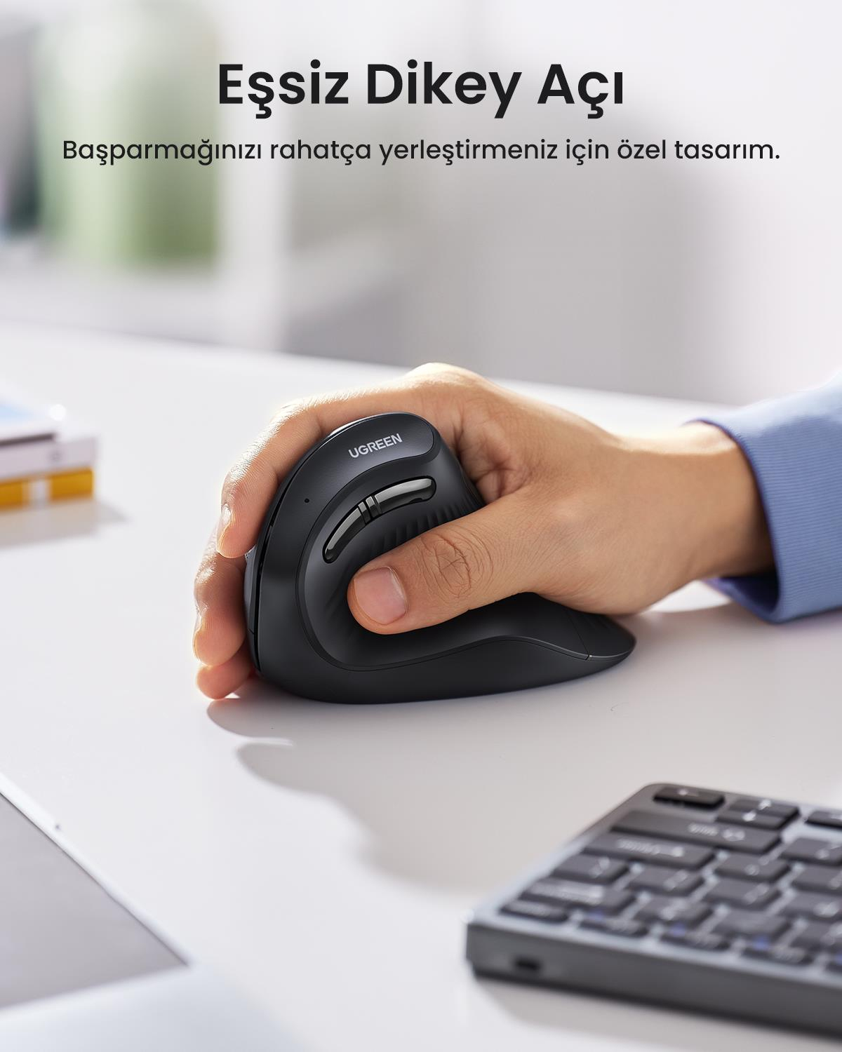 UGREEN Dikey Ergonomik Fare Kablosuz (BT 5.0+2.4G)