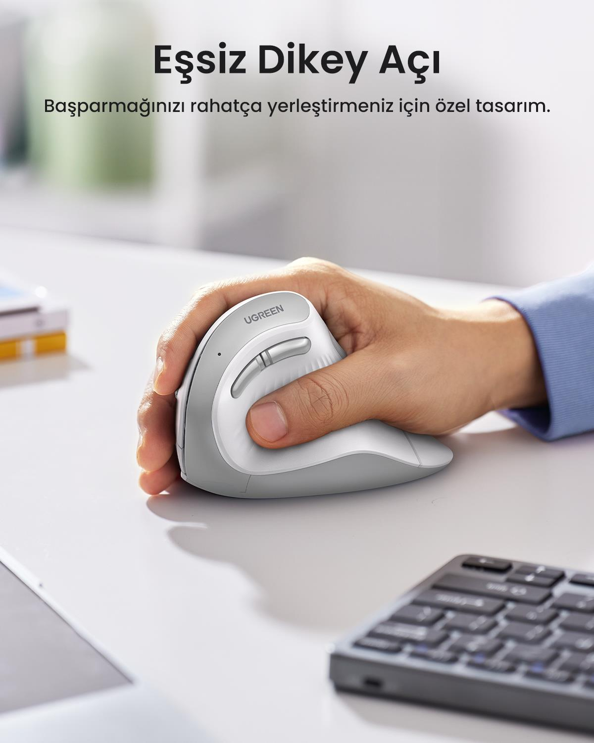 UGREEN Dikey Ergonomik Fare Kablosuz (BT 5.0+2.4G)