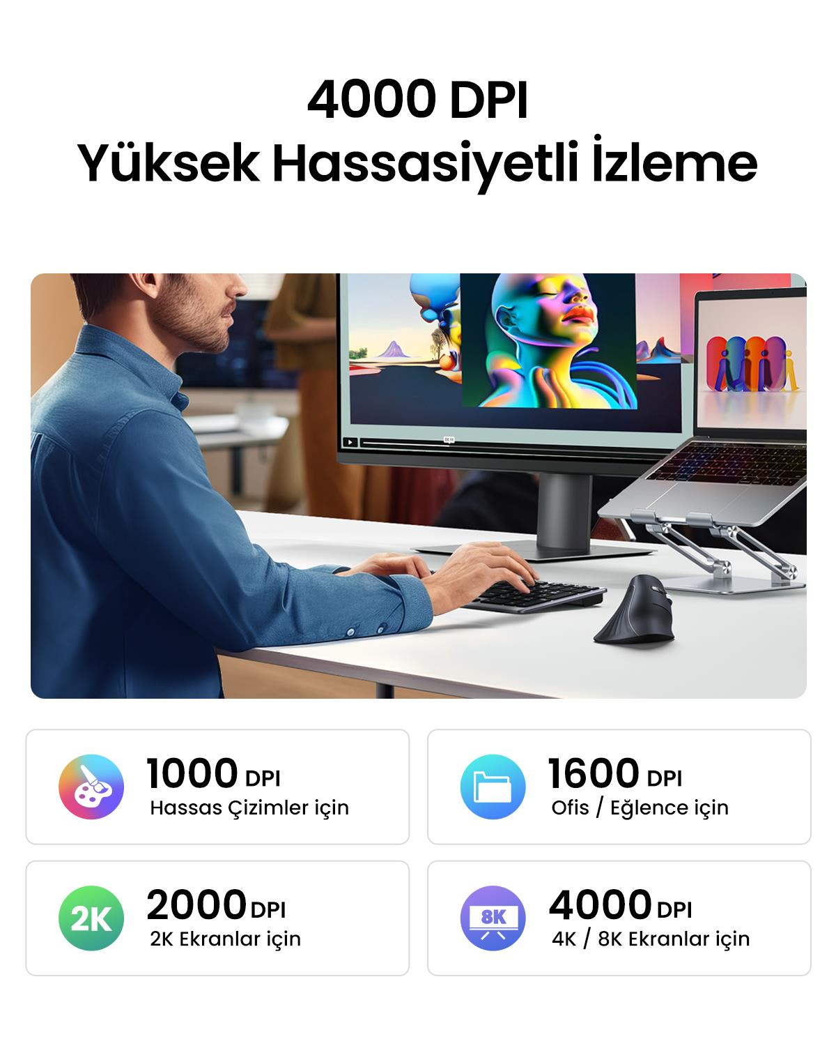 UGREEN Dikey Ergonomik Fare Kablosuz (BT 5.0+2.4G)