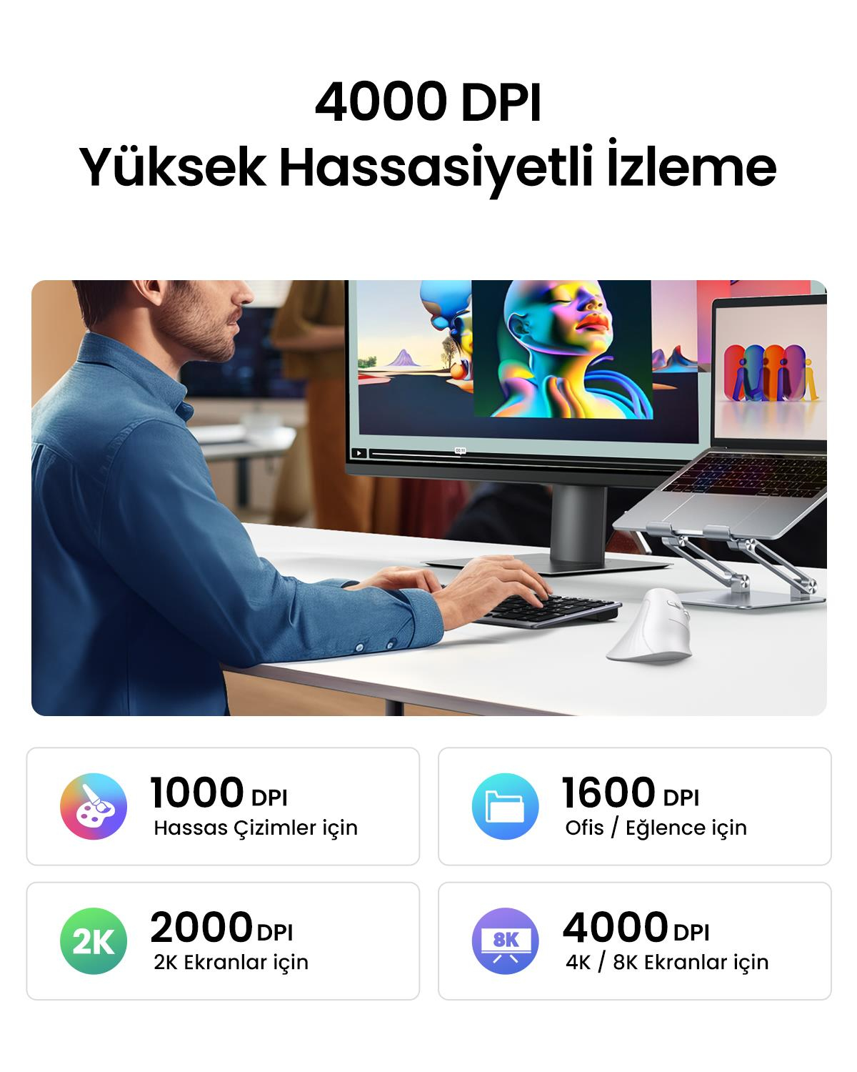 UGREEN Dikey Ergonomik Fare Kablosuz (BT 5.0+2.4G)