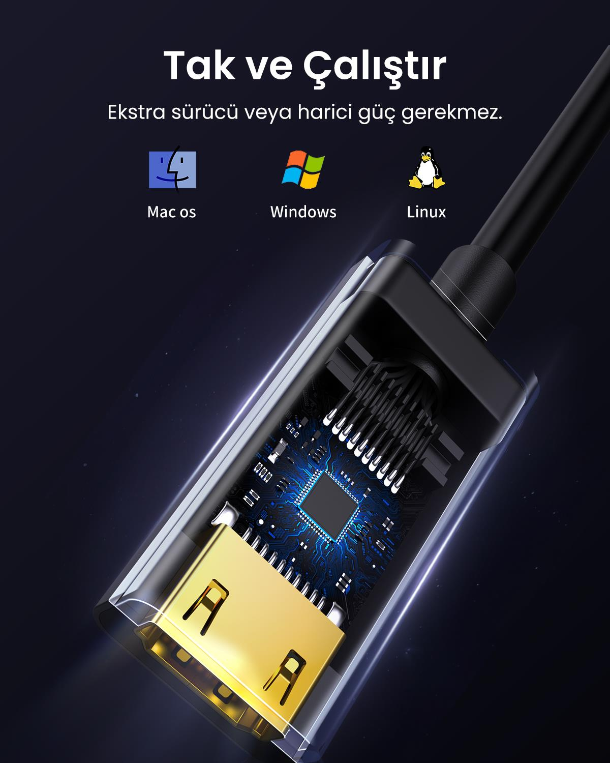 Ugreen Display Port to HDMI 4K Dönüştürücü Adaptör