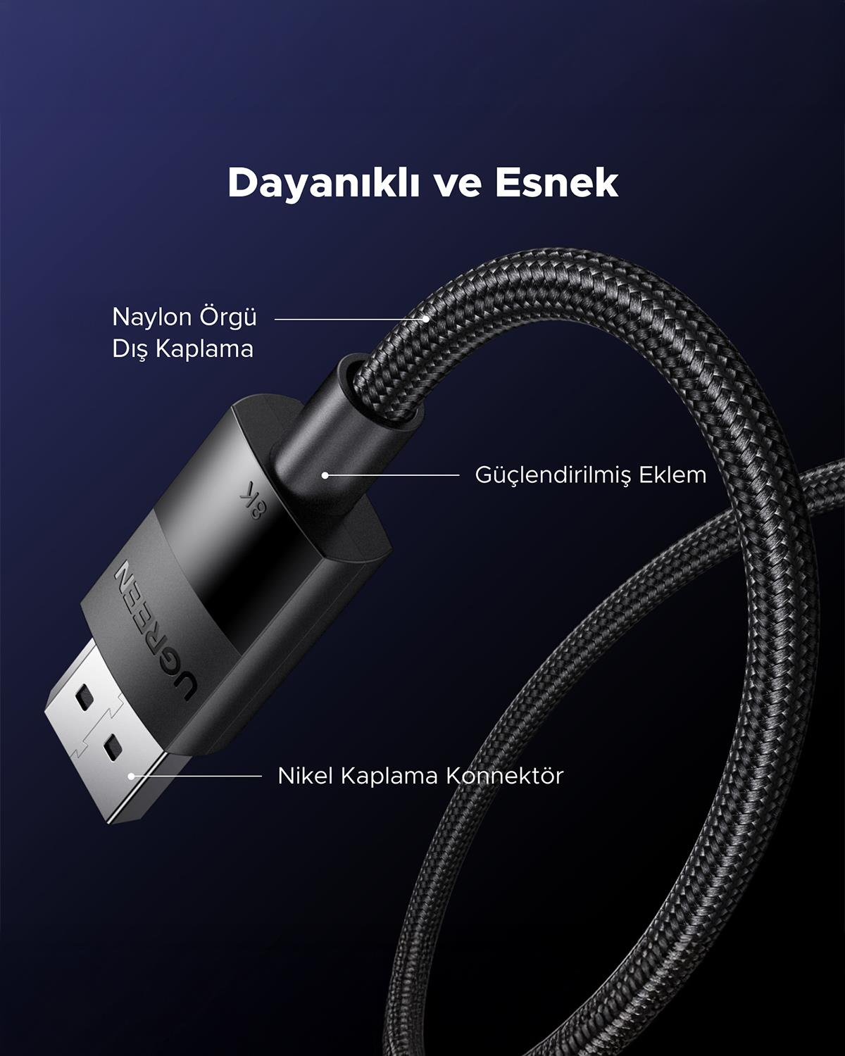 UGREEN DP 1.4 Male to Male Plastic Case Braided Ca