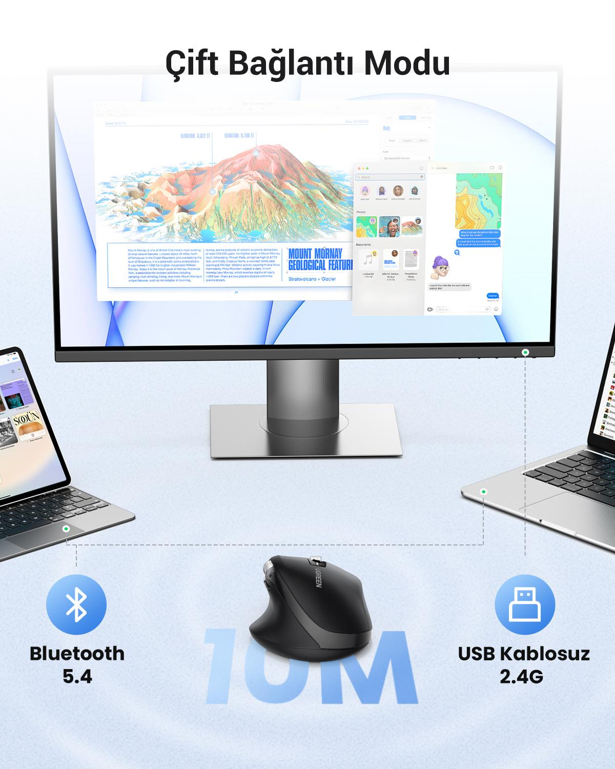 UGREEN Ergonomik 5000 DPI Sessiz Kablosuz Wireless