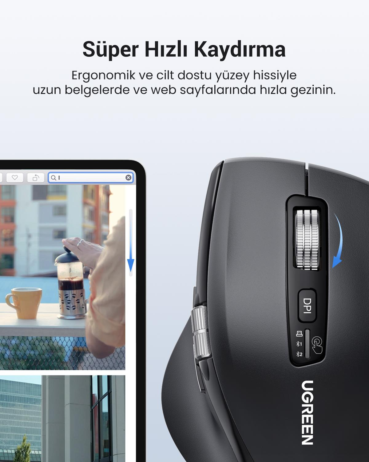 UGREEN Ergonomik 5000 DPI Sessiz Kablosuz Wireless