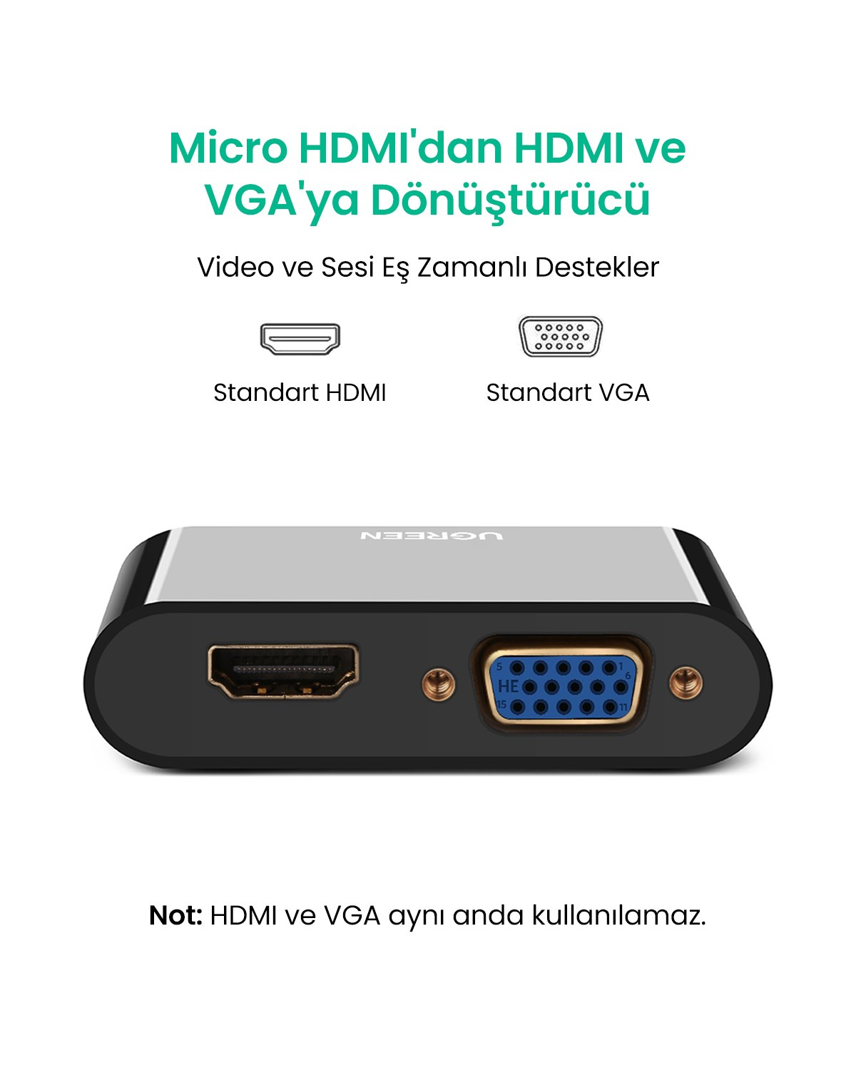 UGREEN HDMI to VGA Dişi Çevirici Adaptör Siyah, 40253