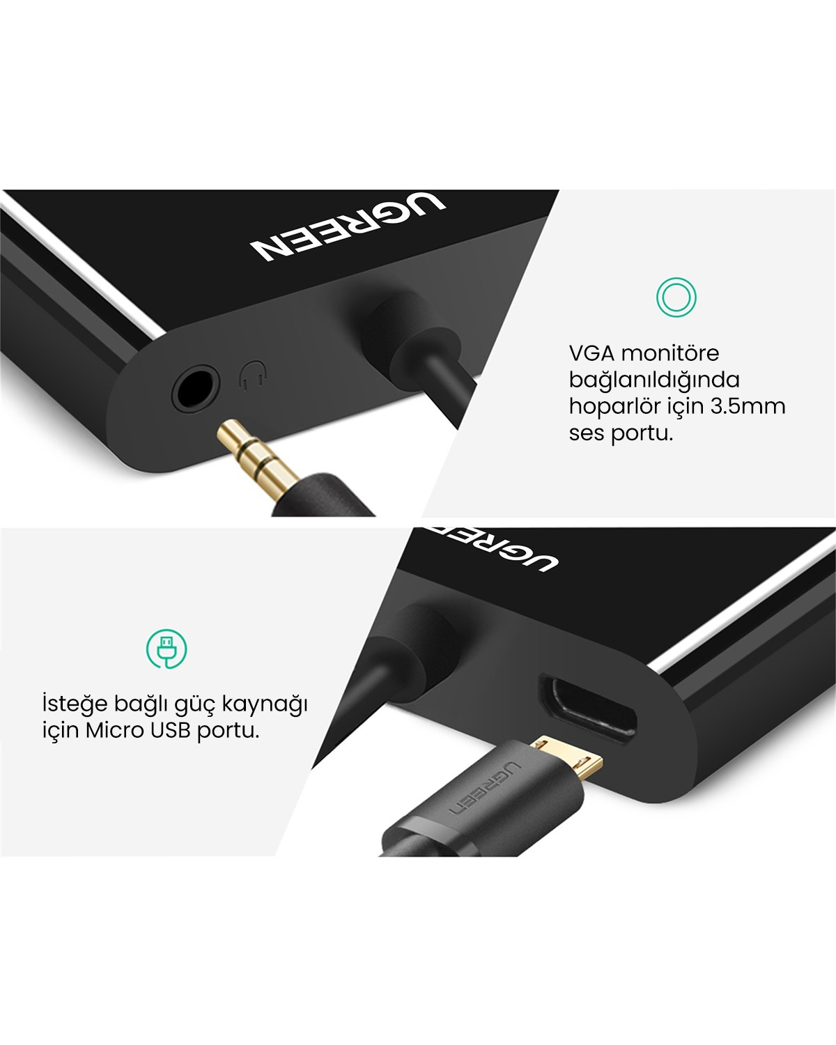 UGREEN HDMI to VGA Dişi Çevirici Adaptör Siyah, 40253