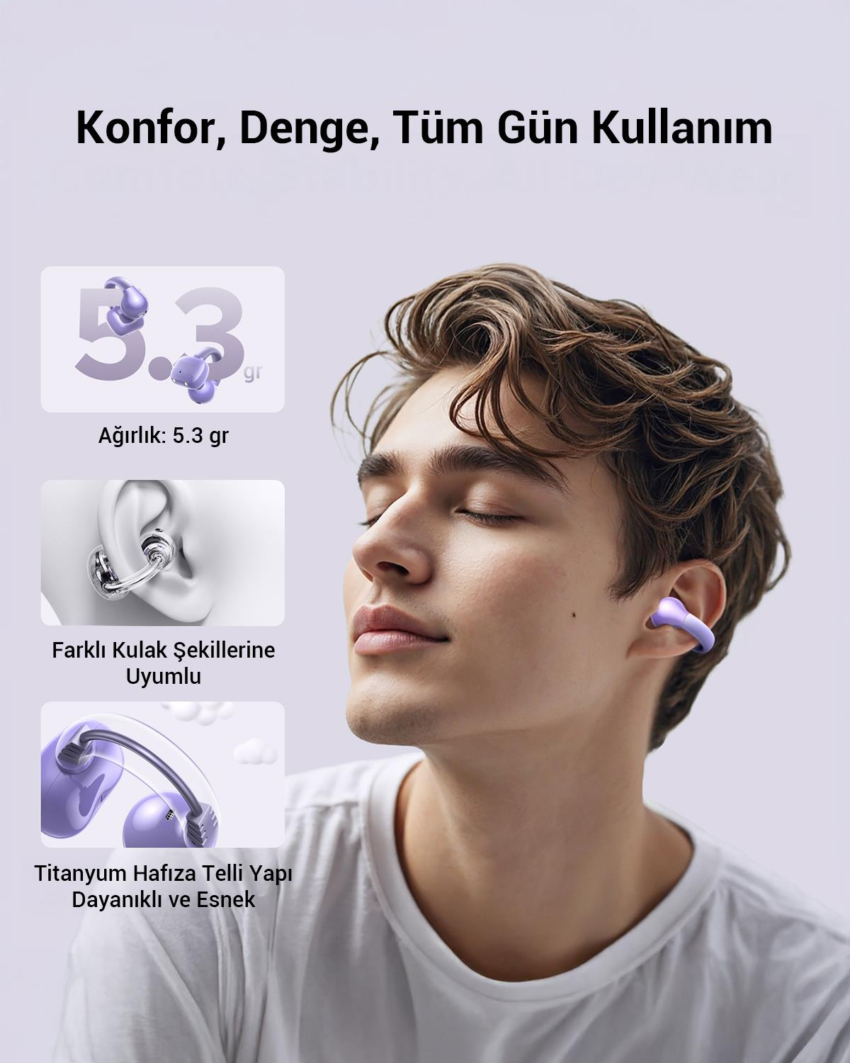 UGREEN HiTune S3 True Clip Kulaklık, Lila