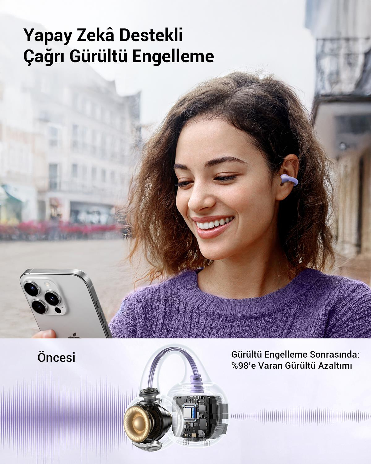 UGREEN HiTune S3 True Clip Kulaklık, Lila