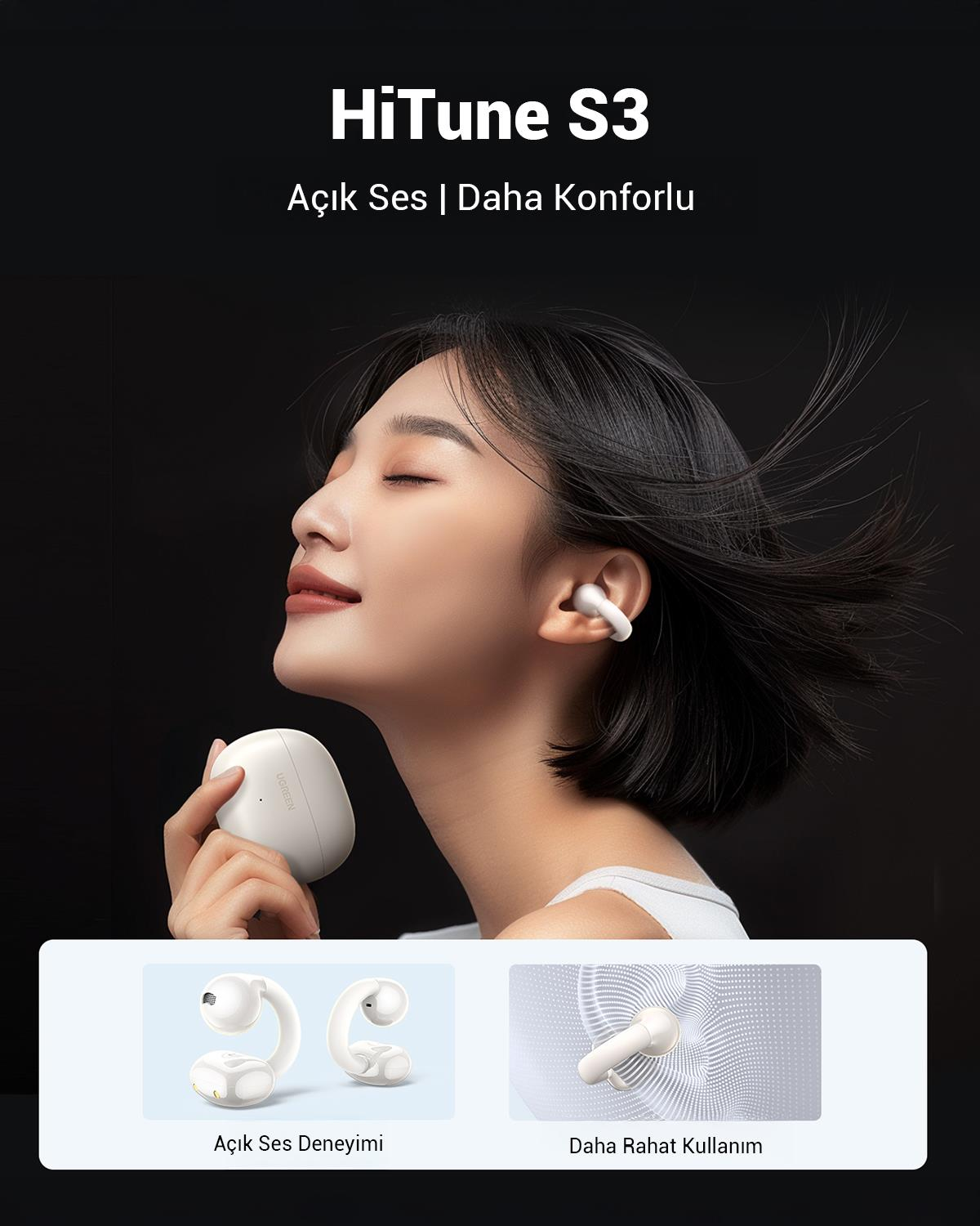 UGREEN HiTune S3 True Clip Kulaklık,Beyaz