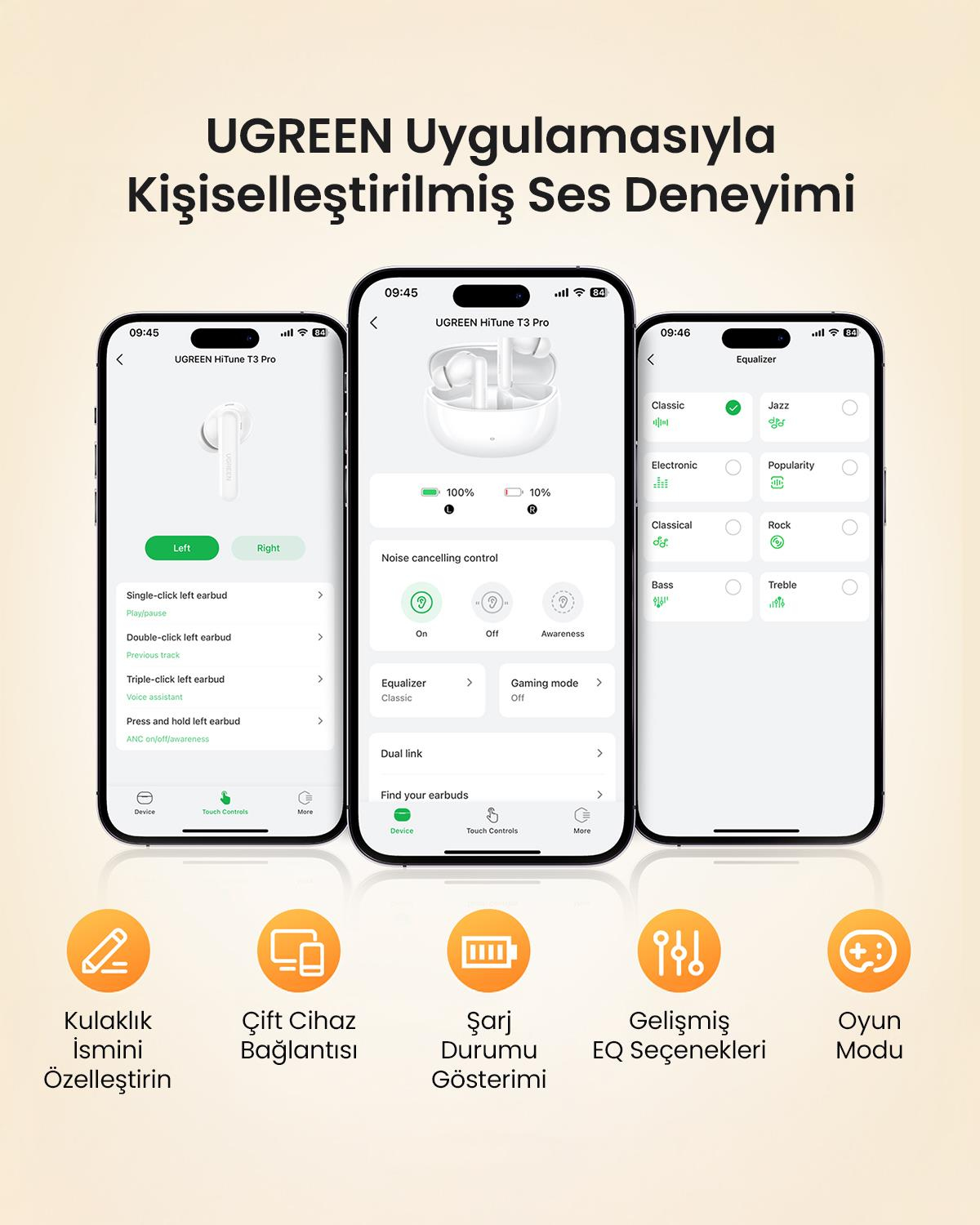 UGREEN HiTune T3 Pro Aktif Gürültü Engelleyici Kab