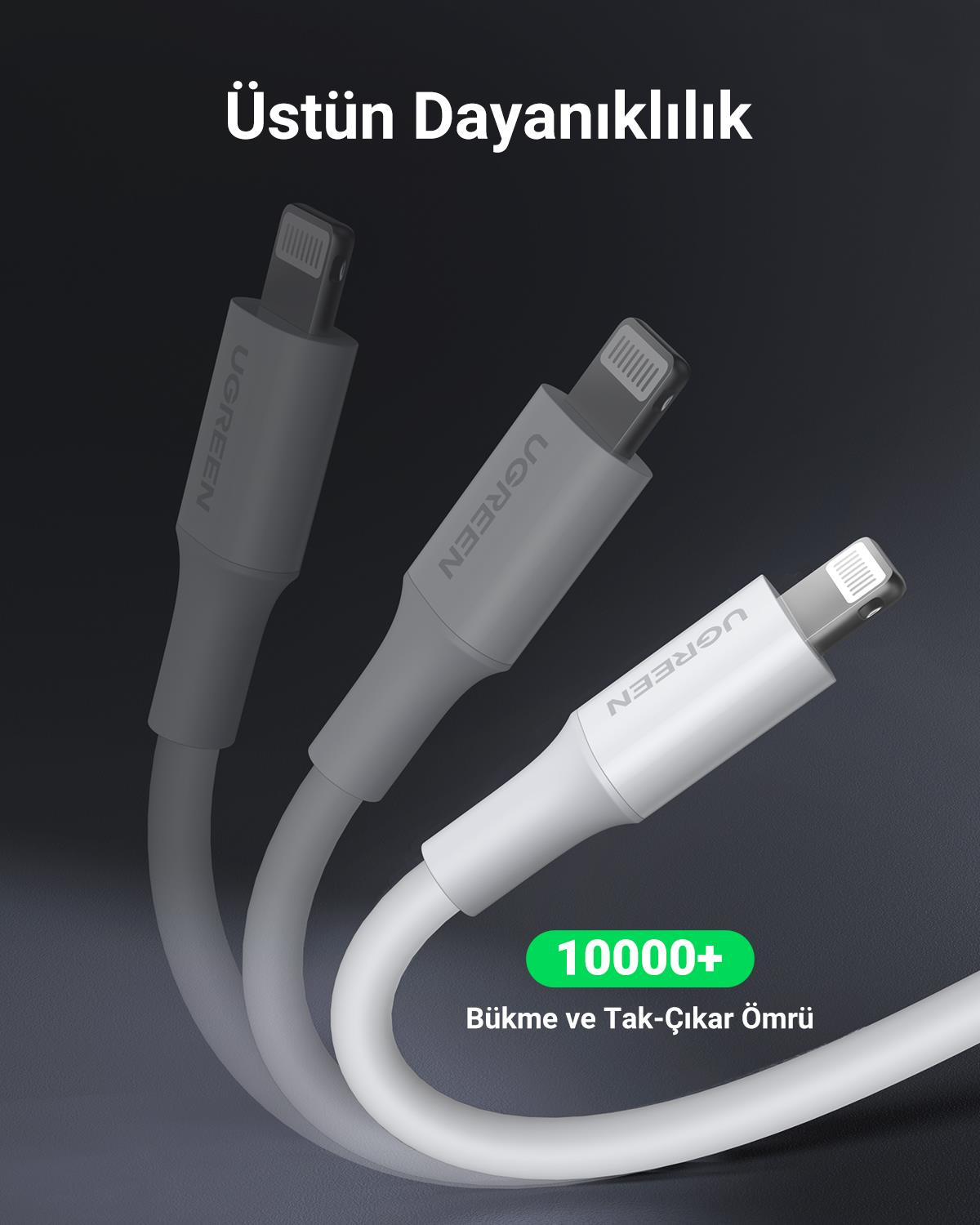 UGREEN Lightning to USB-A MFi Sertifikalı İphone Hızlı Şarj Kablosu, 2 Metre, Beyaz, 20730
