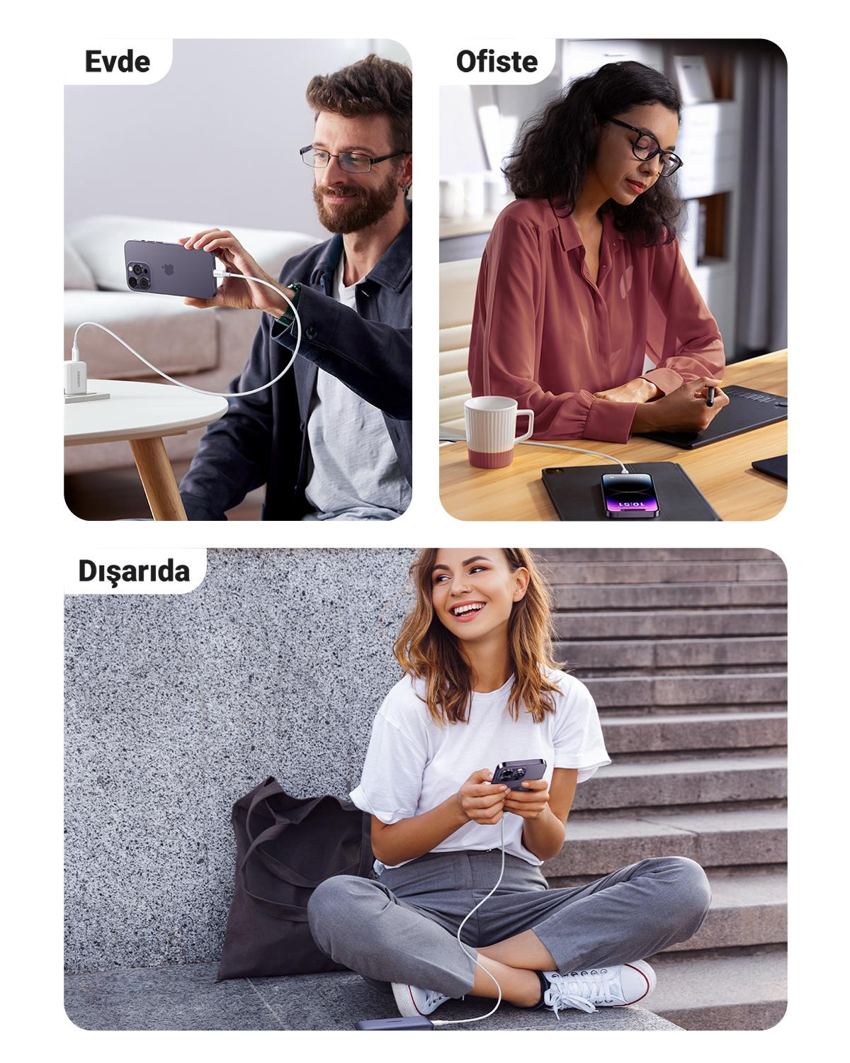 UGREEN Lightning to USB-C Şarj Kablosu, 1M, Beyaz
