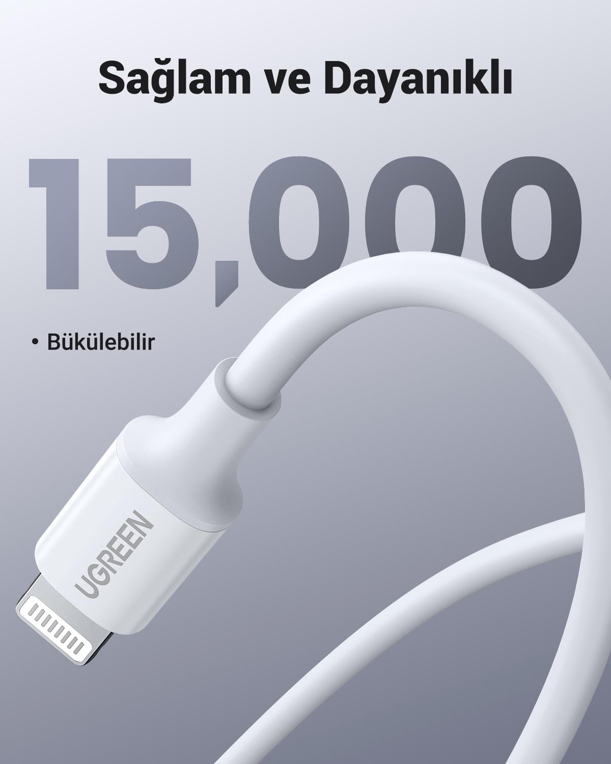 UGREEN Lightning to USB-C Şarj Kablosu, 1M, Beyaz