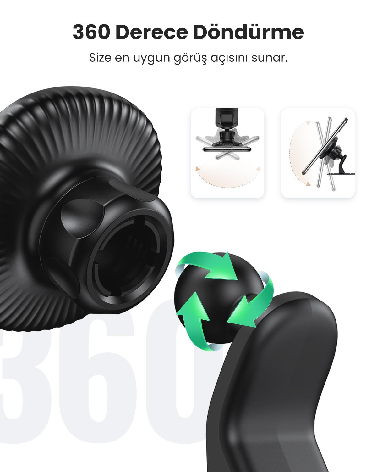UGREEN Manyetik Mıknatıslı Araç İçi Telefon Tutucu, Siyah, 80785