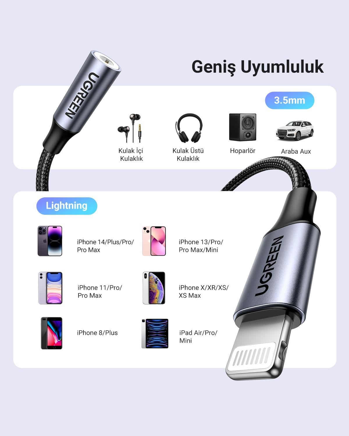 UGREEN MFI Lightning to 3.5mm Aux Dönüştürücü Adap