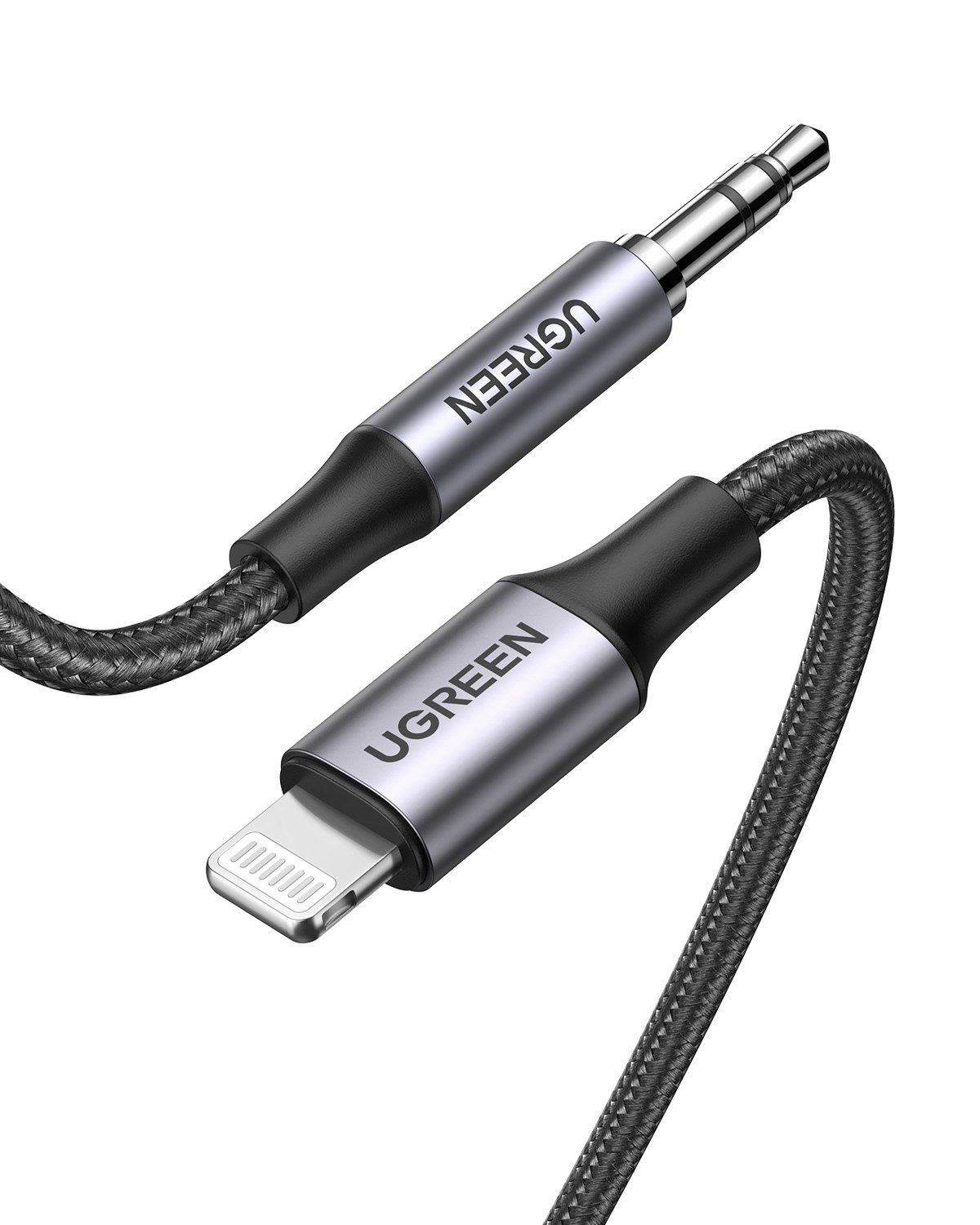 UGREEN Mfi Sertifikalı Lightning to 3.5mm Örgülü Ses Kablosu, 1 Metre, Siyah, 70509